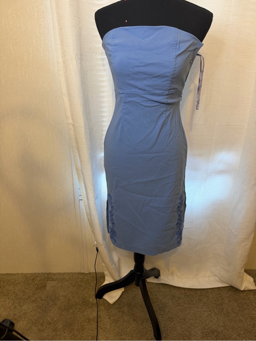 Express Strapless Periwinkle Sheath Dress with Side Embroideryi